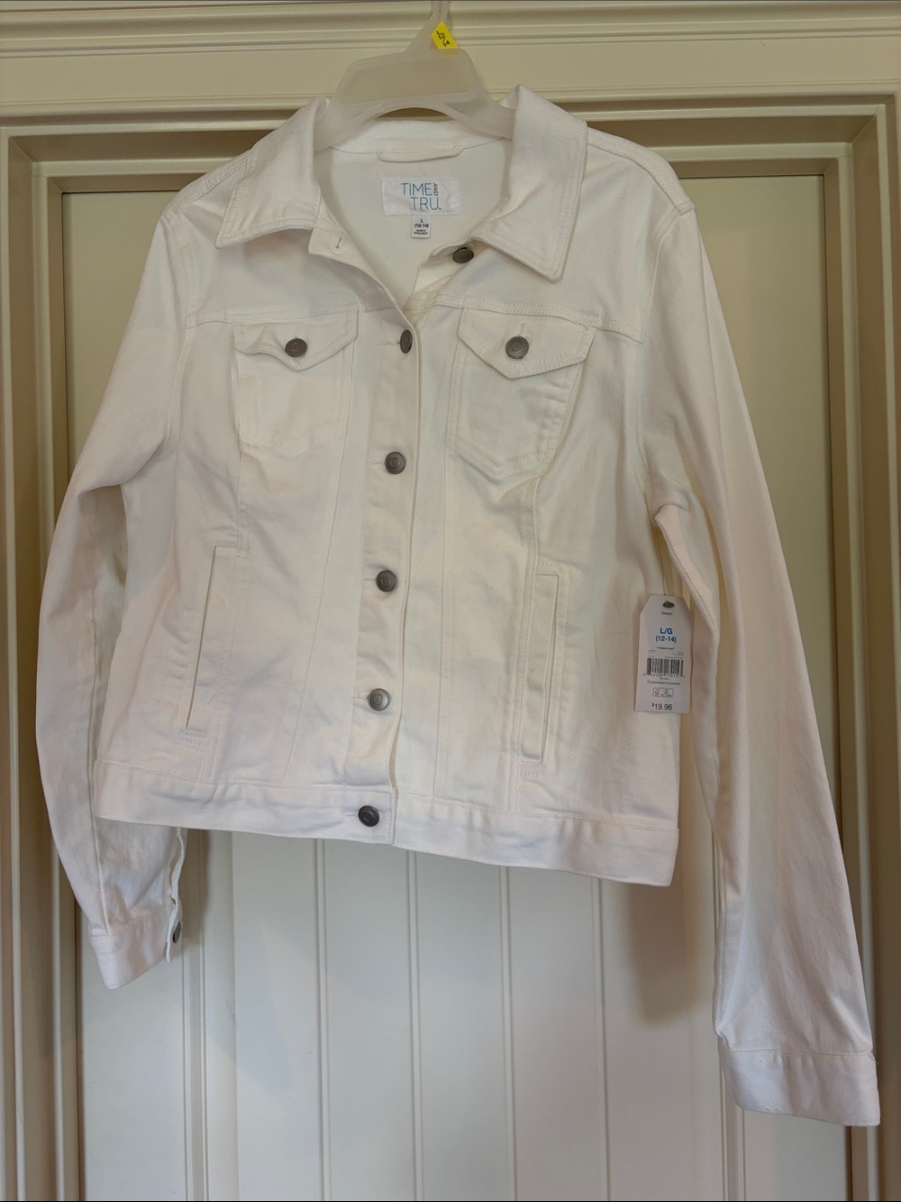 Time and Tru White Cotton Denim Jacket with Button Front